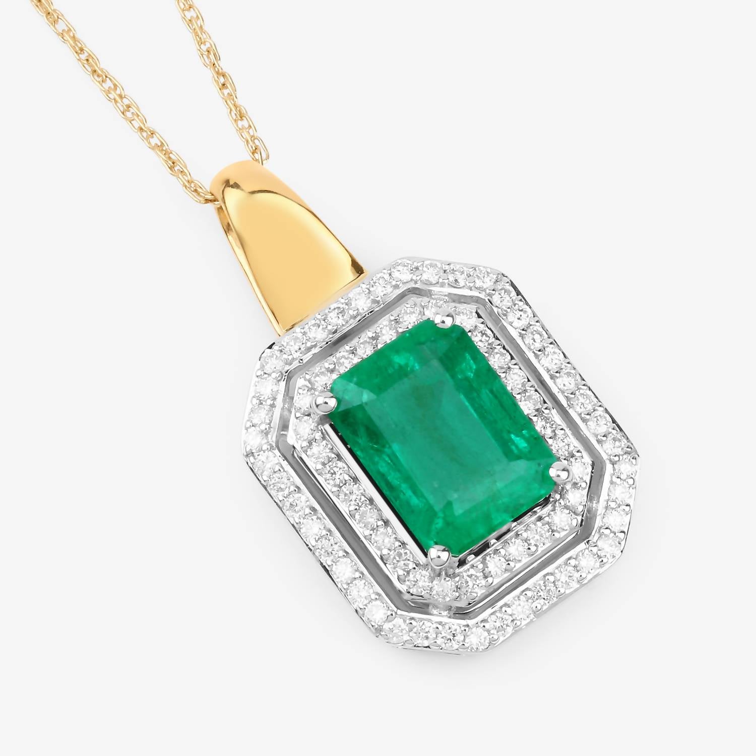 Diana M Jewels Women's Natural Zambian Emerald Pendant Necklace (2.37 Ct) - Classic Plus in 14k white gold - women's jewelry - detail view