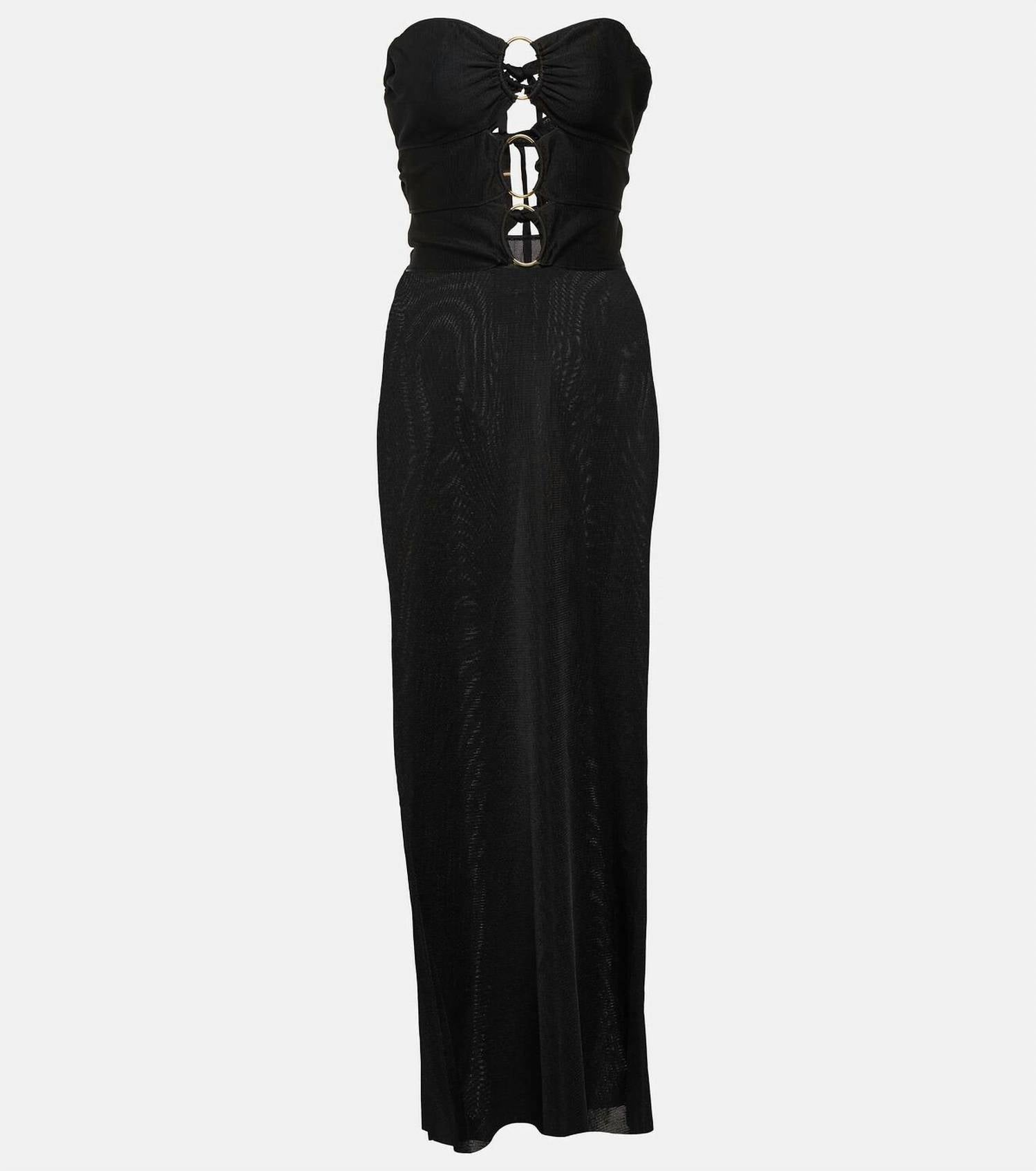 Tom Ford - strapless ling dress with 3 gold circles and tie back
