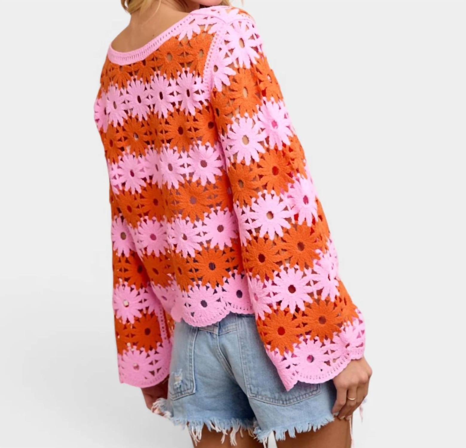 Bibi - Flower Crochet Knit Top