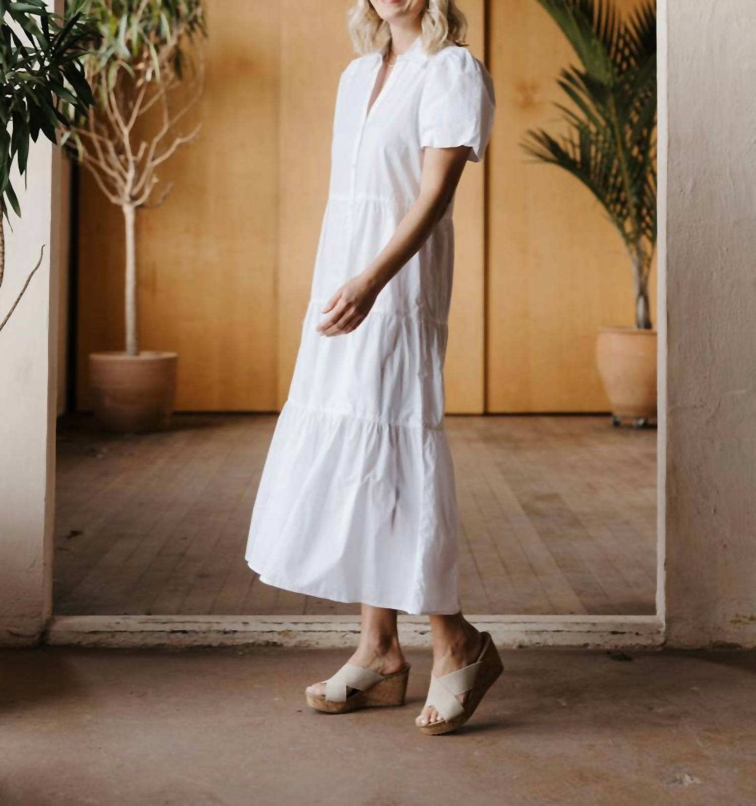 Elan - Tiered Button Down Midi Dress