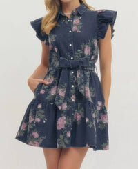 Entro - Melissa Floral Print Ruffle Sleeve Mini Dress