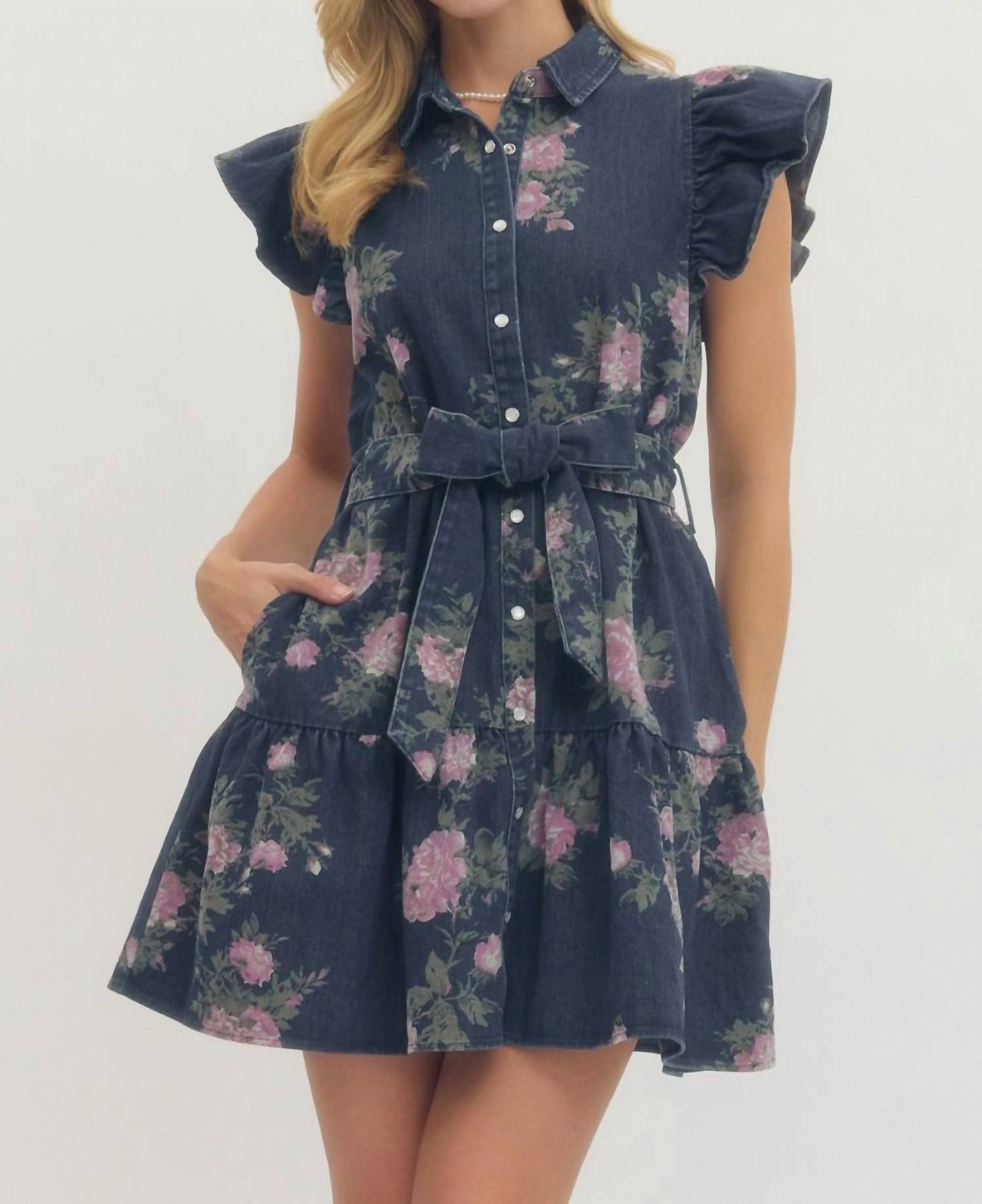 Entro - Melissa Floral Print Ruffle Sleeve Mini Dress