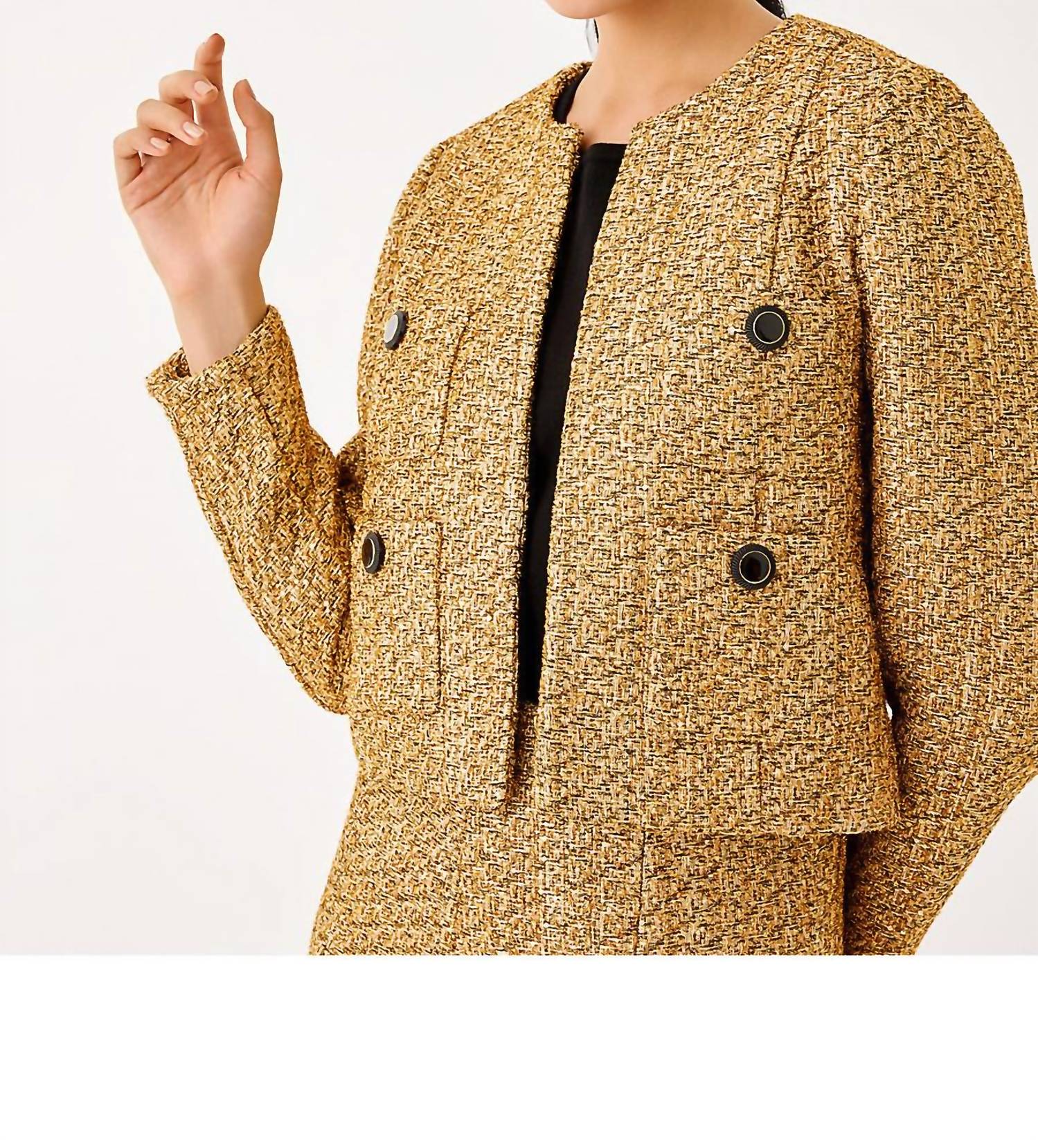 Lilly Pulitzer Rohana Jacket in gold metallic golden glow boucle - women's jacket - detail view