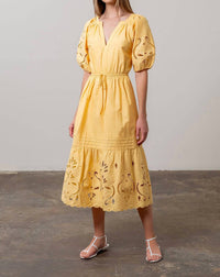 MOON RIVER Eyelet Midi Dress in light yellow - women's dress