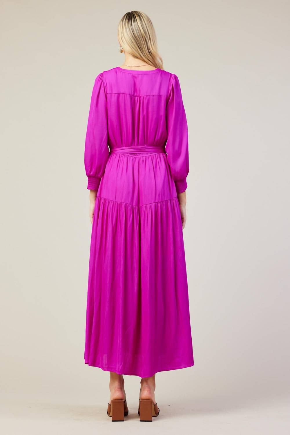SKIES ARE BLUE Chianti Long Sleeve Button Front Maxi Dress in orchid - women's dress - detail view