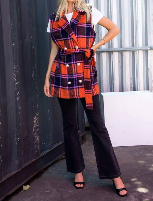 26 International - Brushed Wool-like Plaid Double Breasted Vest