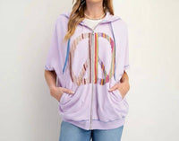 Easel - Ava Peace Patch Zip Up Short Sleeve Hoodie