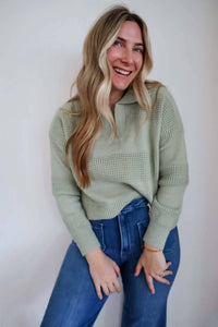 Fate - Brooke Textured Split Neckline Collared Sweater