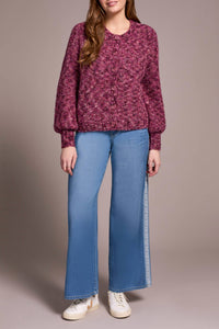 Tribal - Button-Front Crew Neck Sweater Cardigan