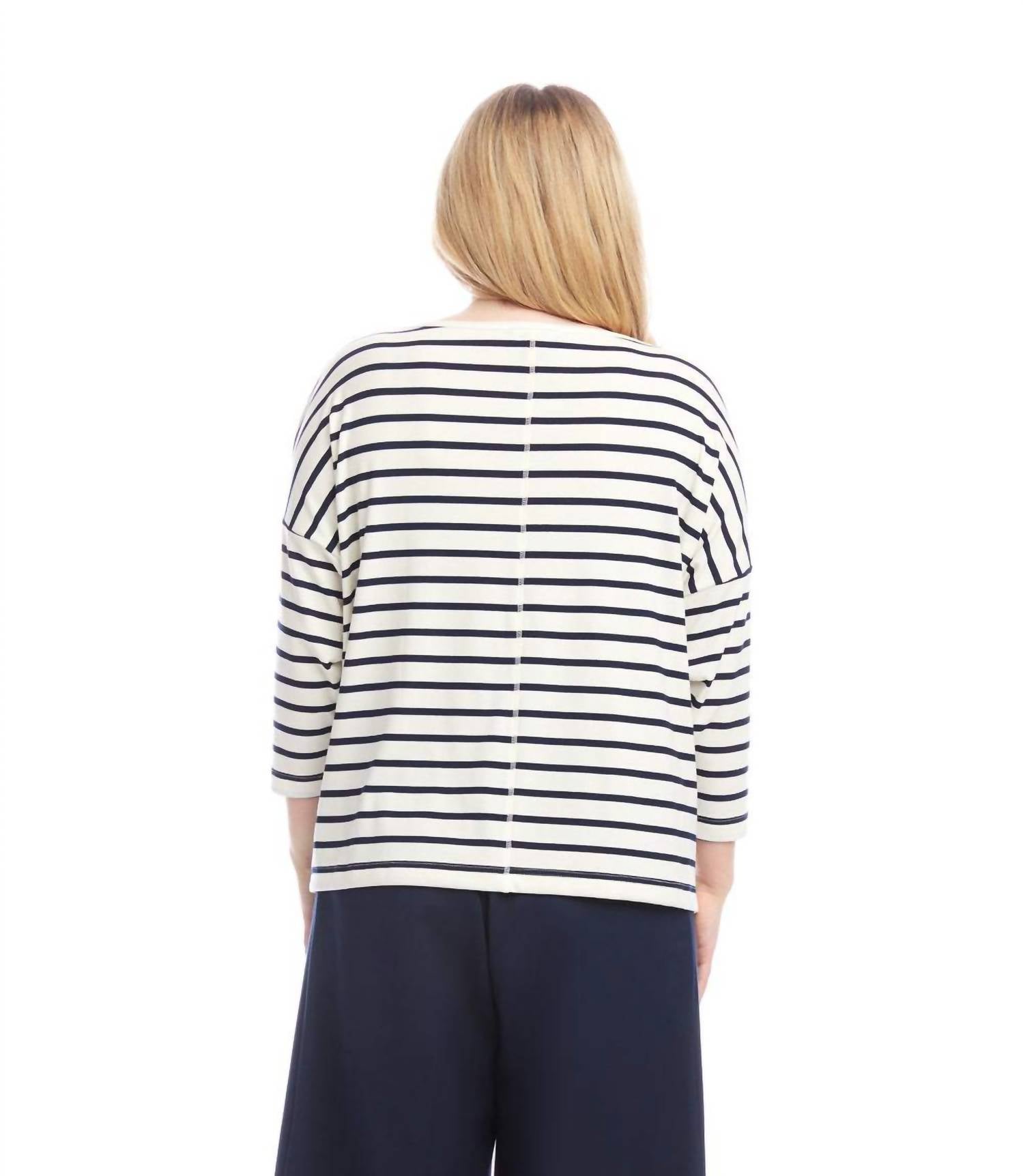 Karen Kane - Stripe 3/4 Sleeve Boatneck Top - Plus