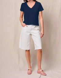 STATESIDE Supima Slub Jersey Short Sleeve V-neck Tee in new navy - women's t-shirt - view 4