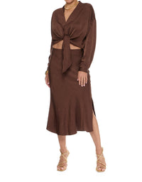LUCY PARIS Zoie Midi Skirt in brown - women's skirt - detail view