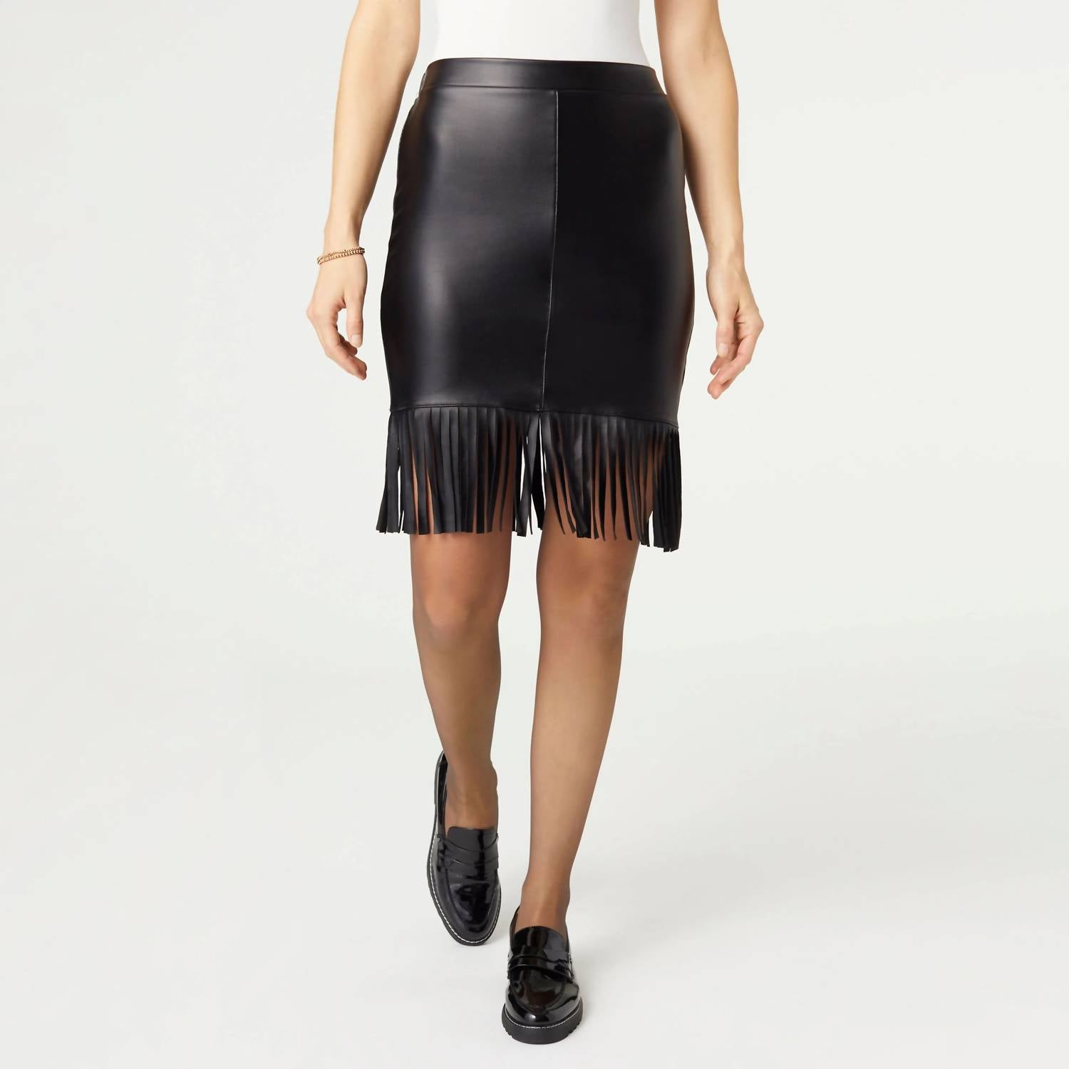 Coco + Carmen - Alexi Faux Leather Skirt with Fringe