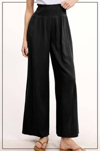 La Miel - Millie Smocked Waist High Waist Pants With Side Pockets