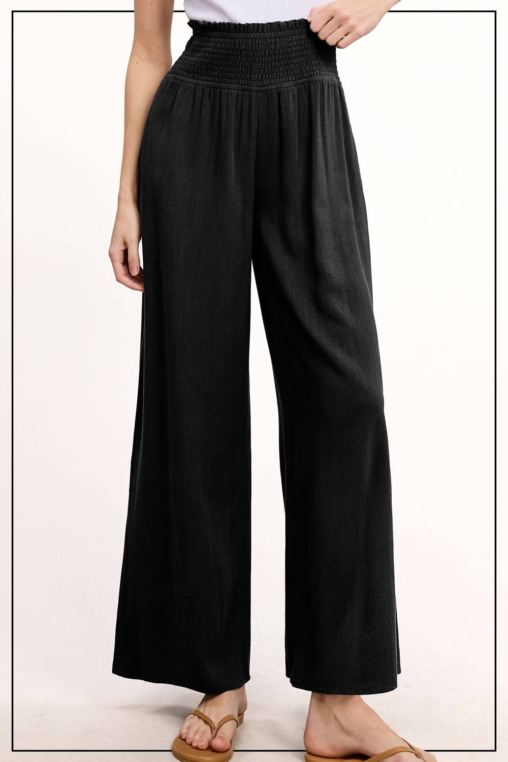 La Miel - Millie Smocked Waist High Waist Pants With Side Pockets