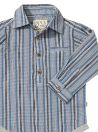 ME & HENRY Boy's Jasper Woven Onesie in navy multi plaid - kids' item - detail view
