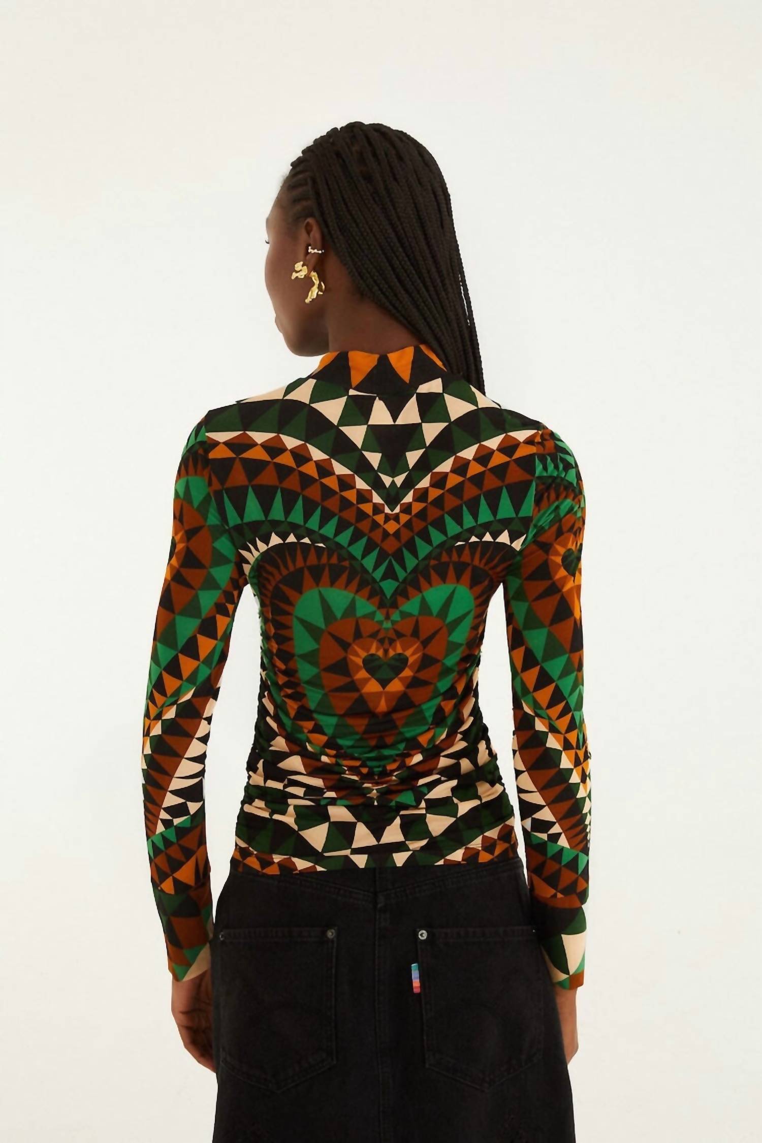 Farm Rio - Heart Deco Ruched Waist Jersey Blouse