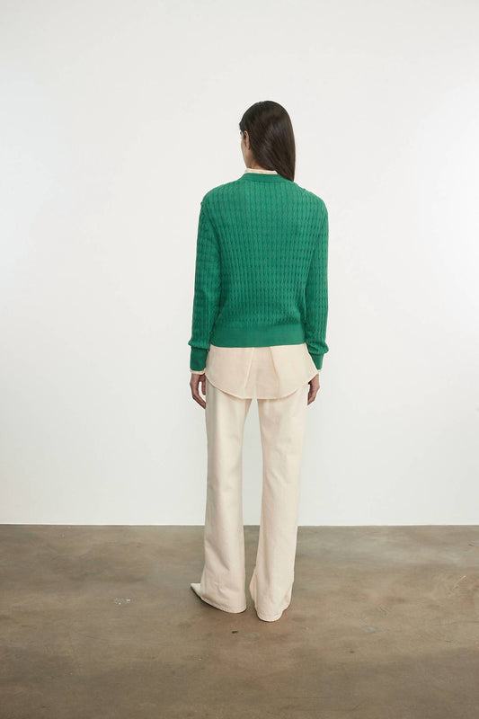 Enza Costa - CASHMERE COTTON CABLE KNIT EASY CREW SWEATER