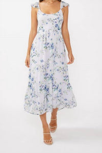 LOVESTITCH Floral Textured Open Back Tie Maxi Dress in purple blue - women's dress