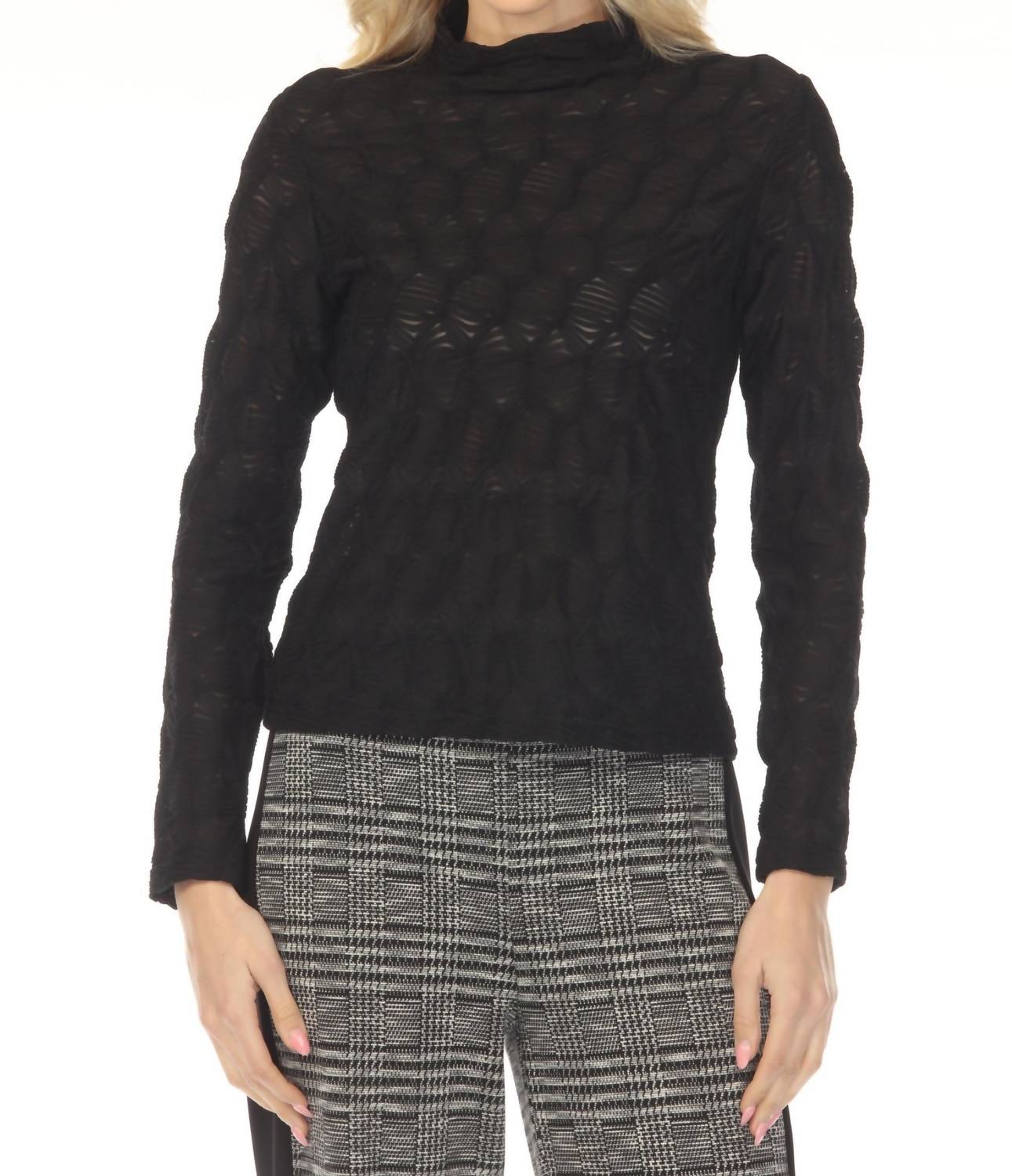 Joseph Ribkoff - Ruched Textured Mock Neck Fitted Top
