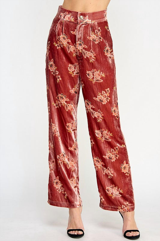 Ellison - Women's Floral Velvet Trousers