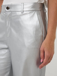 ESQUALO Trouser Wide Leg Vegan Leather Pant in silver - women's pants - alternate view