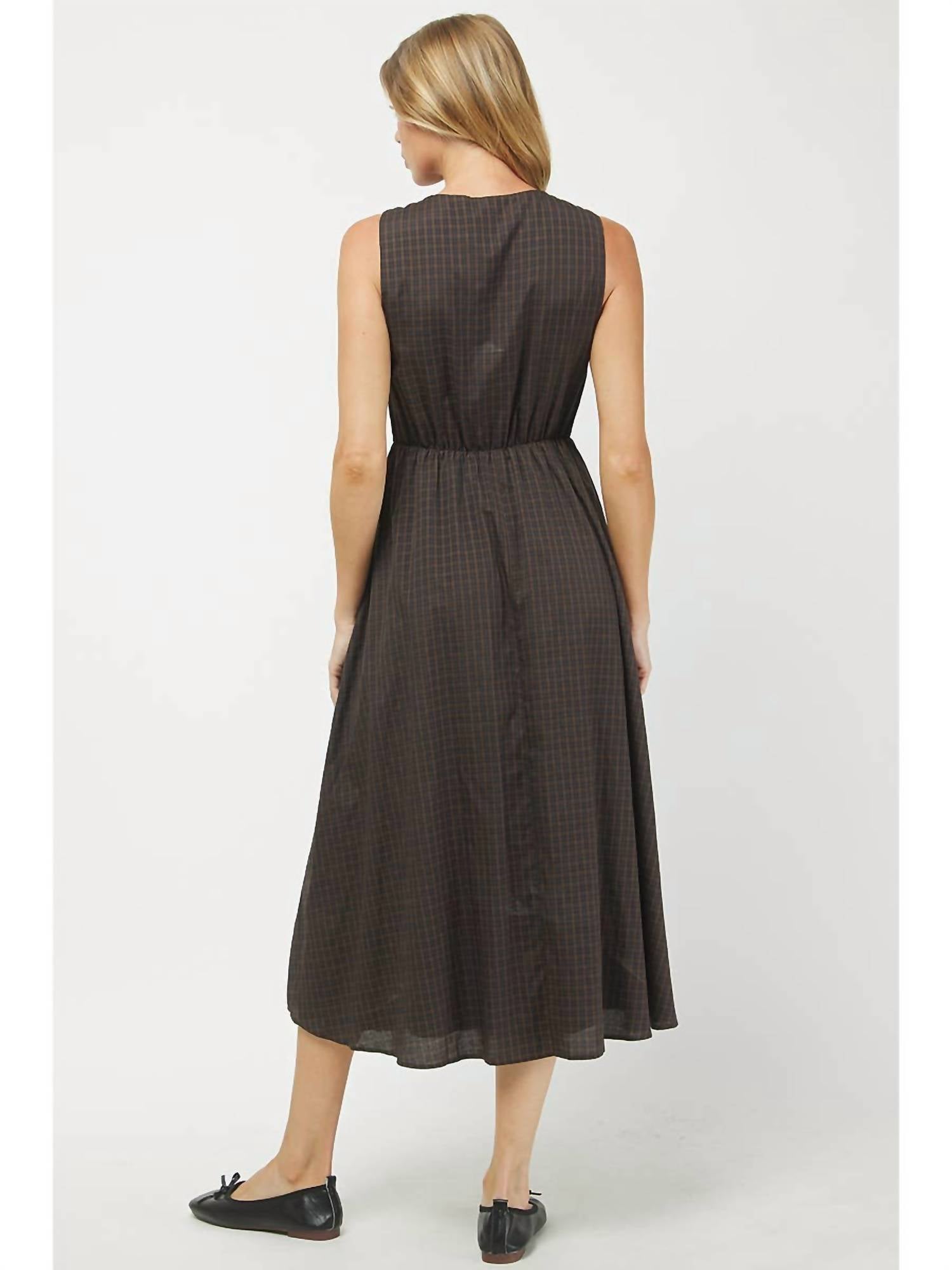 Needii - Pearl Gingham Tie Top Tank Midi Dress