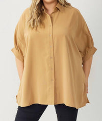 Entro - Dolman Curvy 3/4 Sleeve Button Up Top