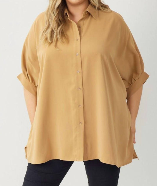 Entro - Dolman Curvy 3/4 Sleeve Button Up Top