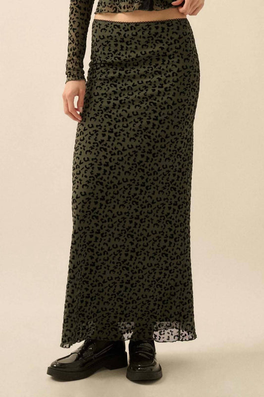 Promesa - Leopard Mesh Straight Maxi Skirt