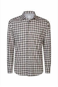 eleventy Men's Button Down Shirt in brown plaid - men's shirt