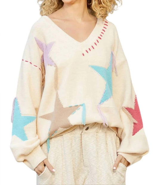 Pol - STAR SWEATER WITH FRINGE DETAIL