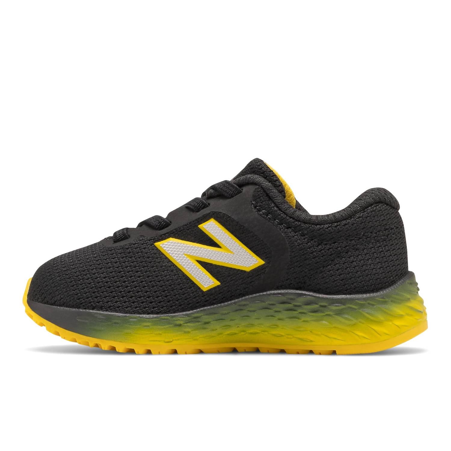 New Balance Toddlers' Arishi V2 Sneaker in black yellow - kids' sneaker - detail view