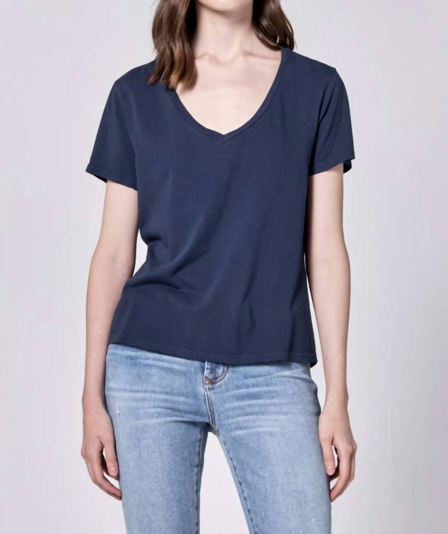 DEAR JOHN DENIM Madi V-neck Jersey Short Sleeve Tee in navy - women's t-shirt