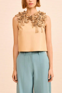 Ulla Johnson Marlowe Floral Applique Leather Top in alabaster - women's blouse