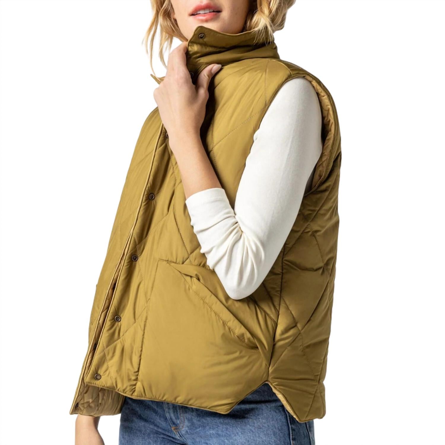 Lilla P Women's Reversible Snap Front Vest in antique gold - women's jacket - alternate view