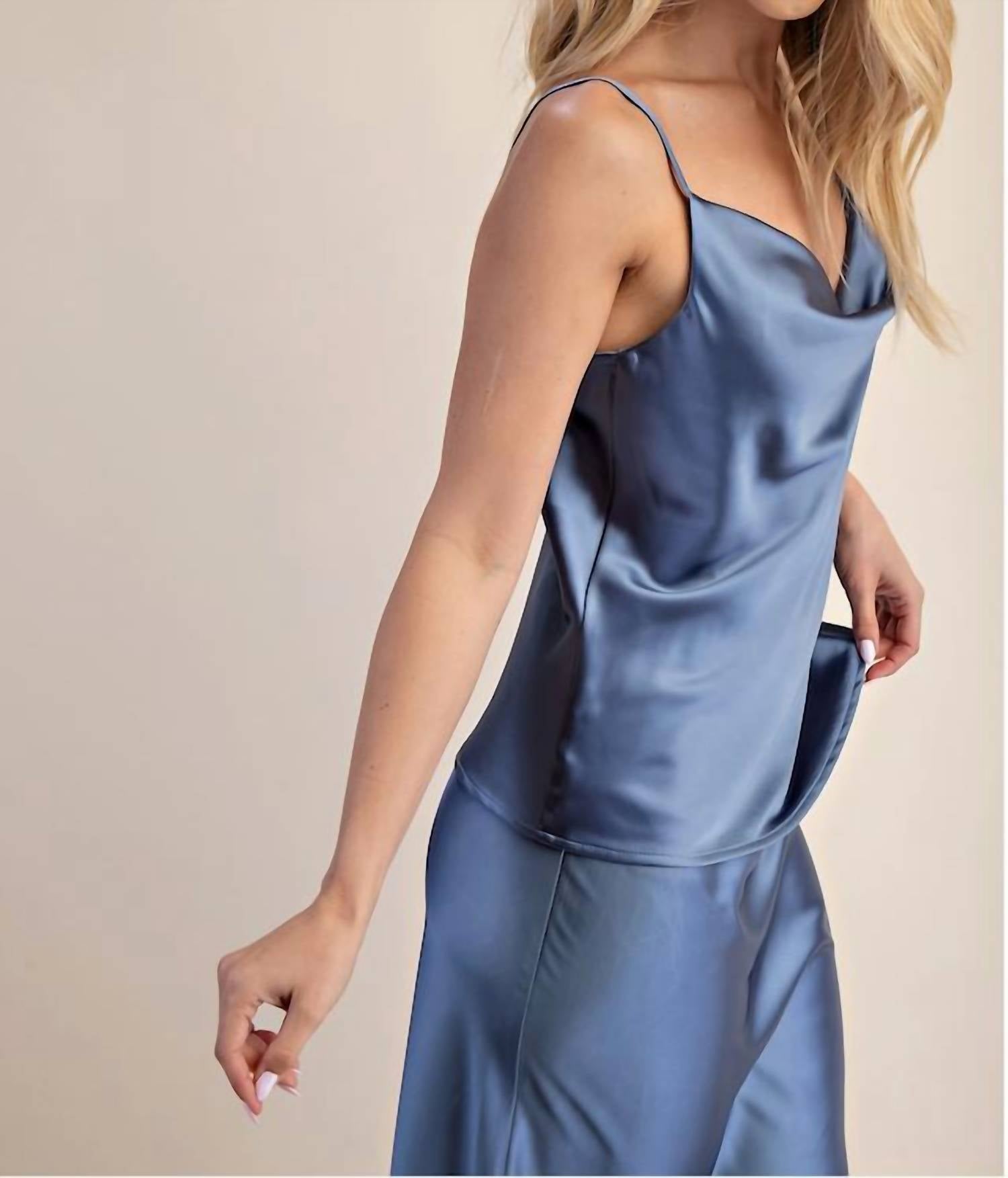 GLAM Frosted Bliss Satin Cami in icy blue - women's tank top - detail view