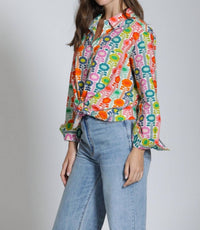 APNY Boyfriend Button Up Shirt in mod bloom - women's blouse - detail view