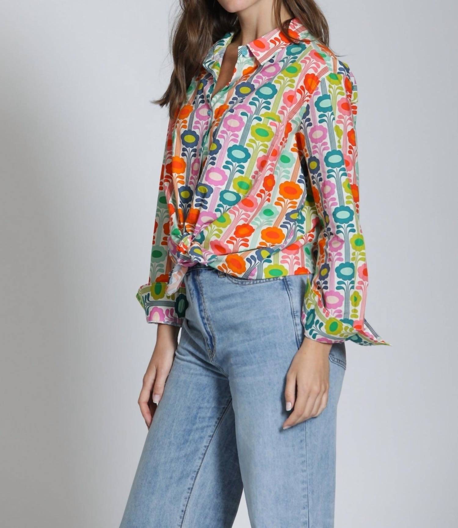 APNY Boyfriend Button Up Shirt in mod bloom - women's blouse - detail view
