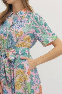 Entro - Puff Sleeve Midi Dress With Tie Waist