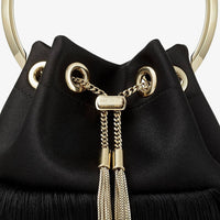 JIMMY CHOO Bon Bon Small Fringed Satin Bucket Bag in black - women's bag - view 7