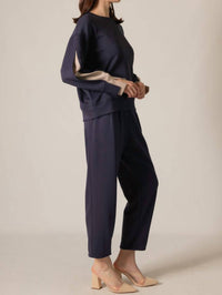 P.CILL Josie Double-layered Sleeve Top in navy - women's long sleeve top - view 5