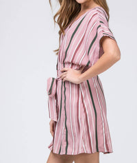 entro Striped Mini Shirtdress in pink - women's dress - detail view