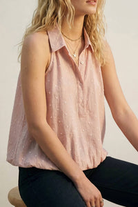 Q2 - Swiss Dot Sheer Sleeveless Blouse