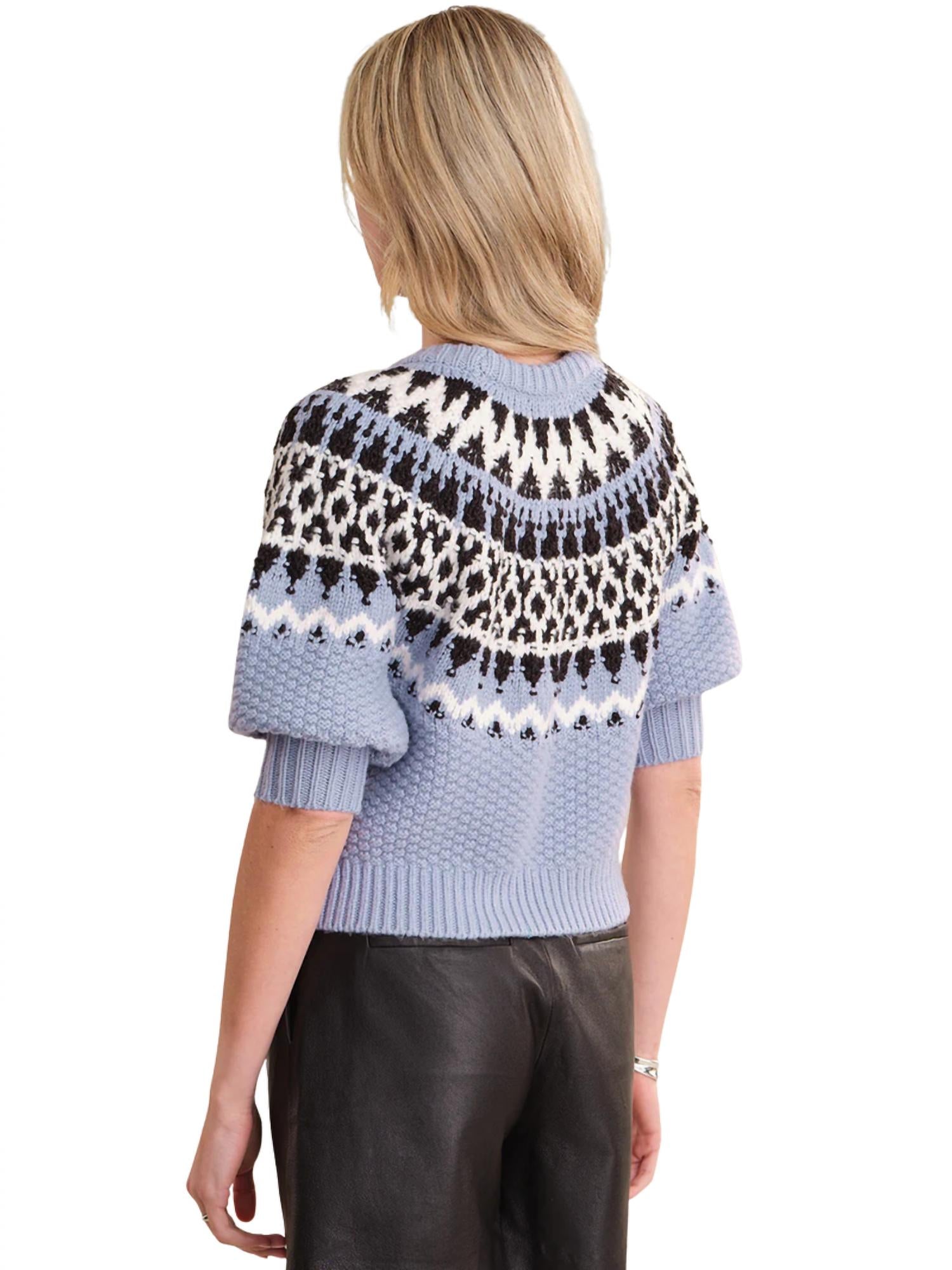 525 America Alora Puff Sleeve Fair Isle Top in eventide combo 1 - women's blouse - view 5