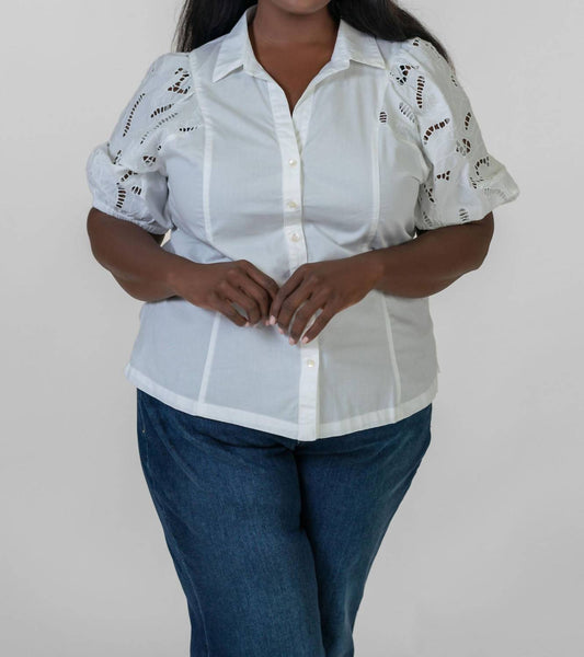 Nic + Zoe - Eyelet Sleeves Shirt