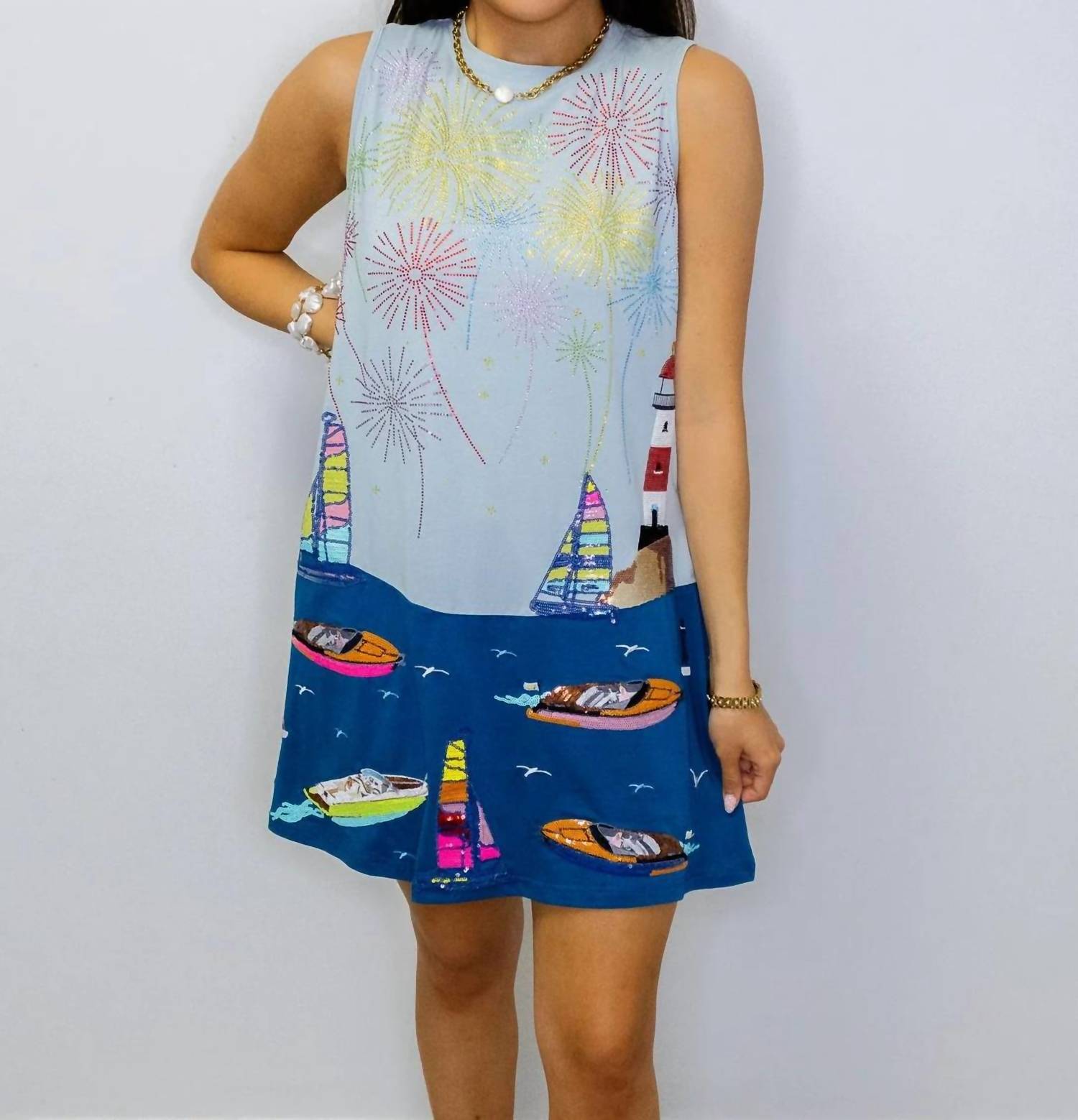 Queen Of Sparkles - Firework Over Boats Tank Dress