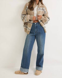 LE LIS Collared Fair Isle Knit Jacket in beige - women's jacket - view 5