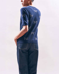 Jumper1234 Bow Short Sleeve Top in midnight navy - women's t-shirt - alternate view