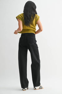 JUST BLACK DENIM Button Down Slim Wide Leg Jean in black - women's jeans - view 4